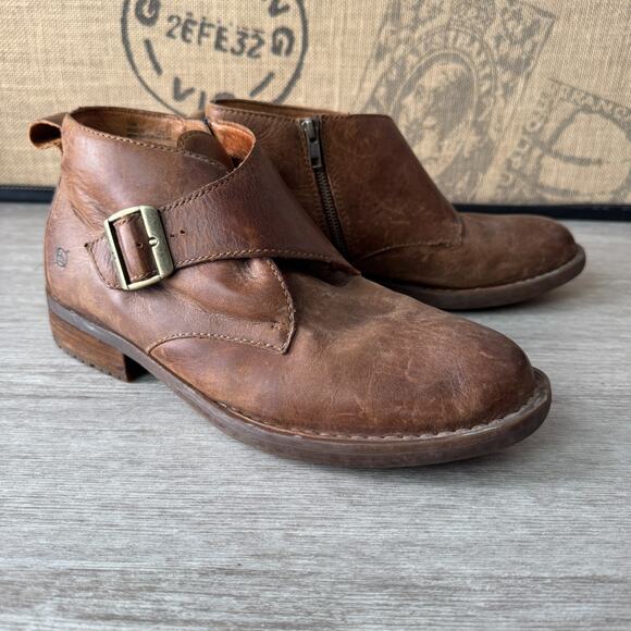 Born Monk Strap Leather Dress Ankle Boots Shoes Mens 10 M Brown Buckle Closure - Picture 1 of 6